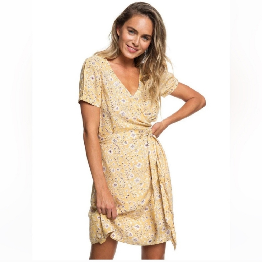 Roxy Yellow Floral wrap tie dress